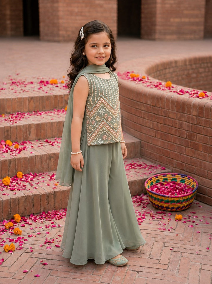 Joy Sage Embroidery Kids Suit Set