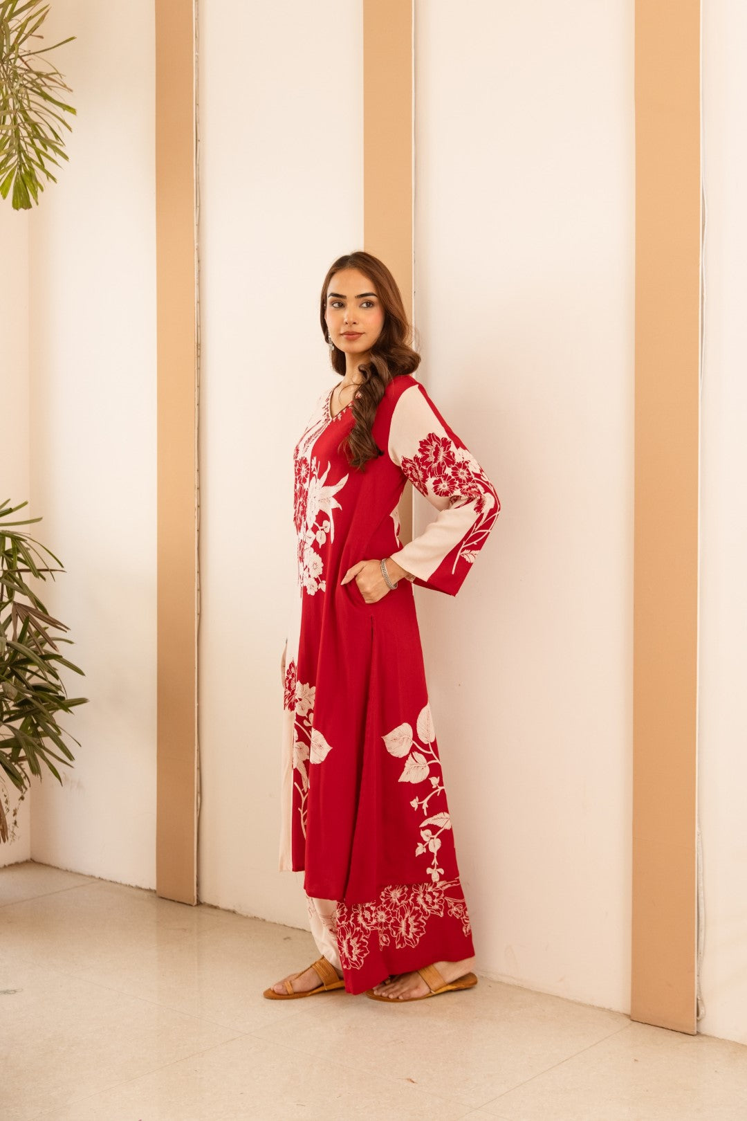 Karen cranberry cotton kurta pant set