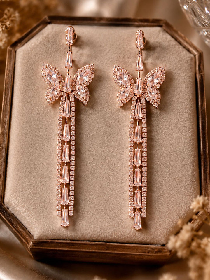 Crystal Butterfly Tassel Earrings