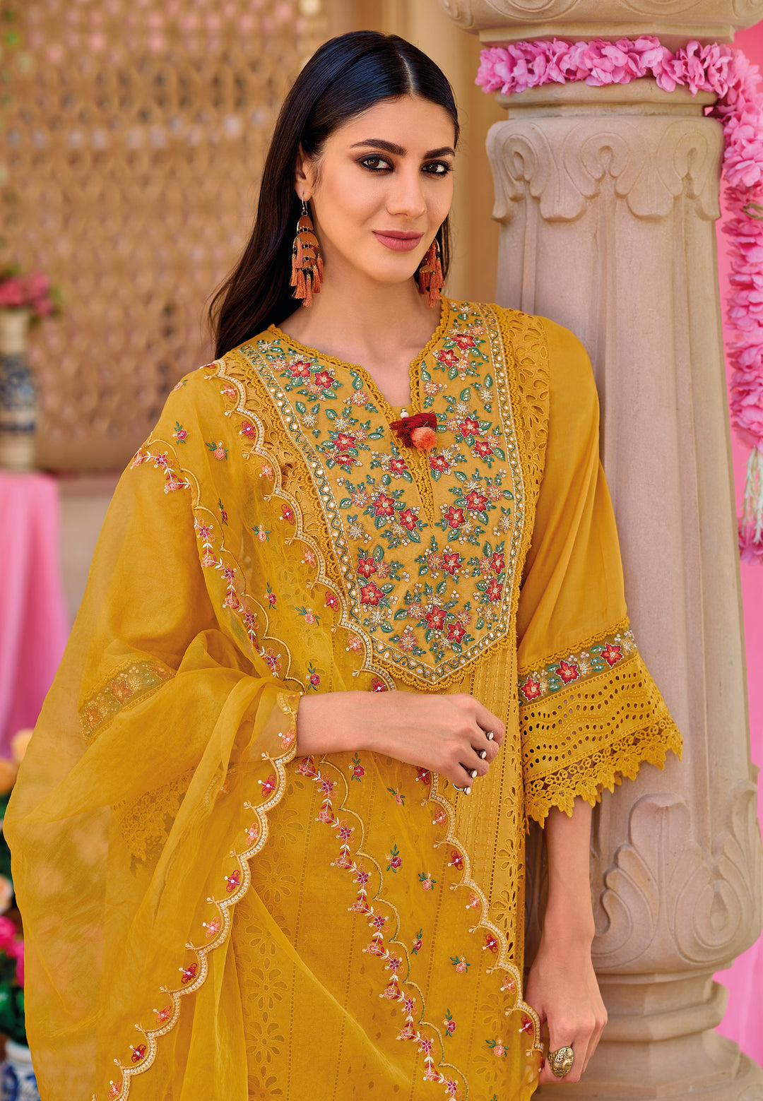 Sadia Gold Schiffli Heavy Pakistani Suit Set