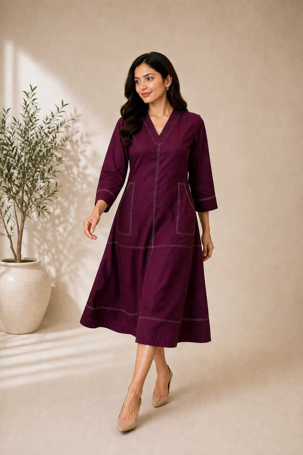 Akshara garnet cotton dress
