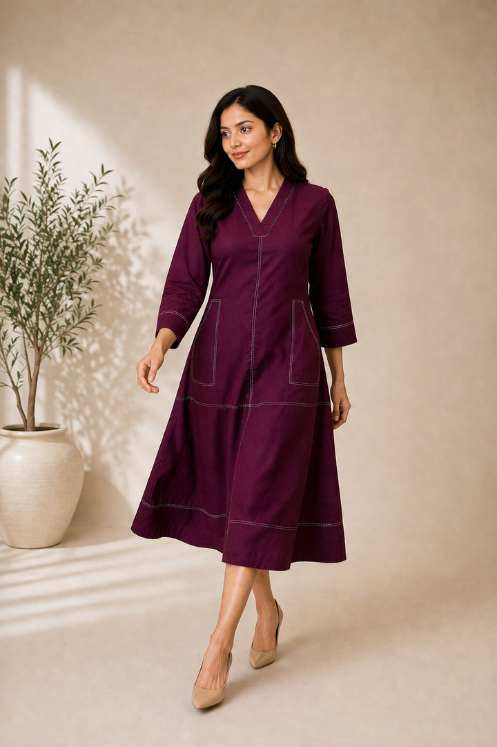 Akshara garnet cotton dress