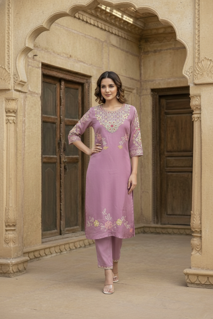 Yami Rose Embroidered Suit Set
