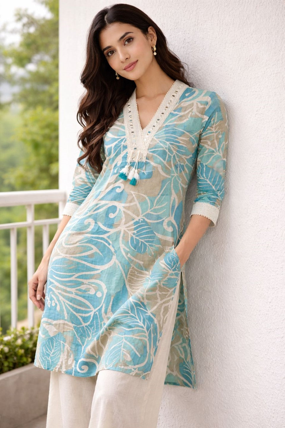 Surbhi sky cotton kurta pant set