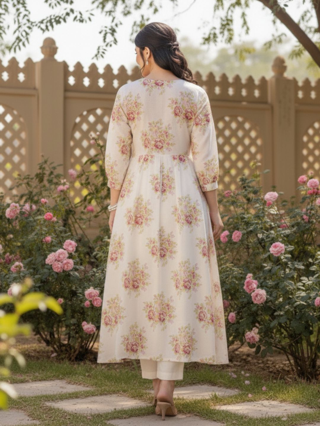 Manjula Caramel Floral Cotton Kurta Pant Set