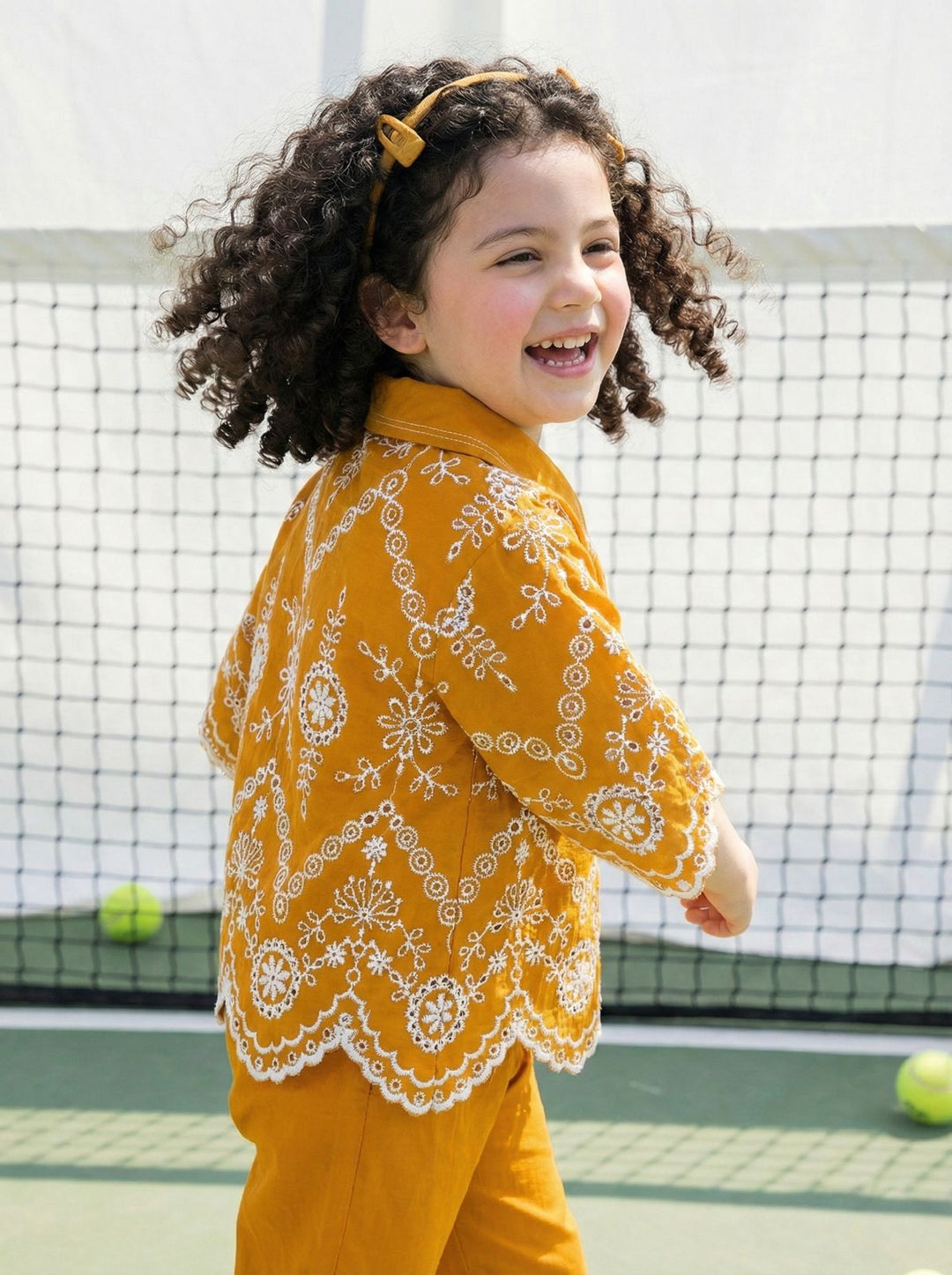 Joy apricot schiffli cotton co-ord set