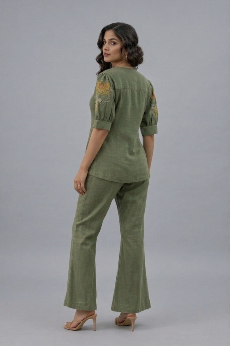 Drona moss embroidery cotton 3 pc co-ord set