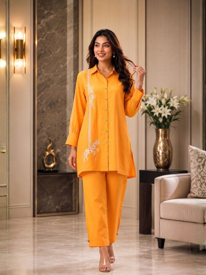 Tridhara Tangerine Cotton Co-ord Set