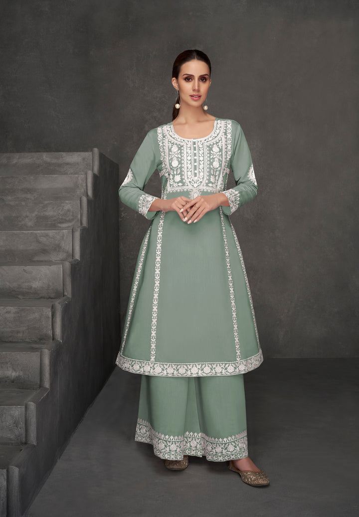 Alpa Shamrock Embroidery Kurta Pant Set