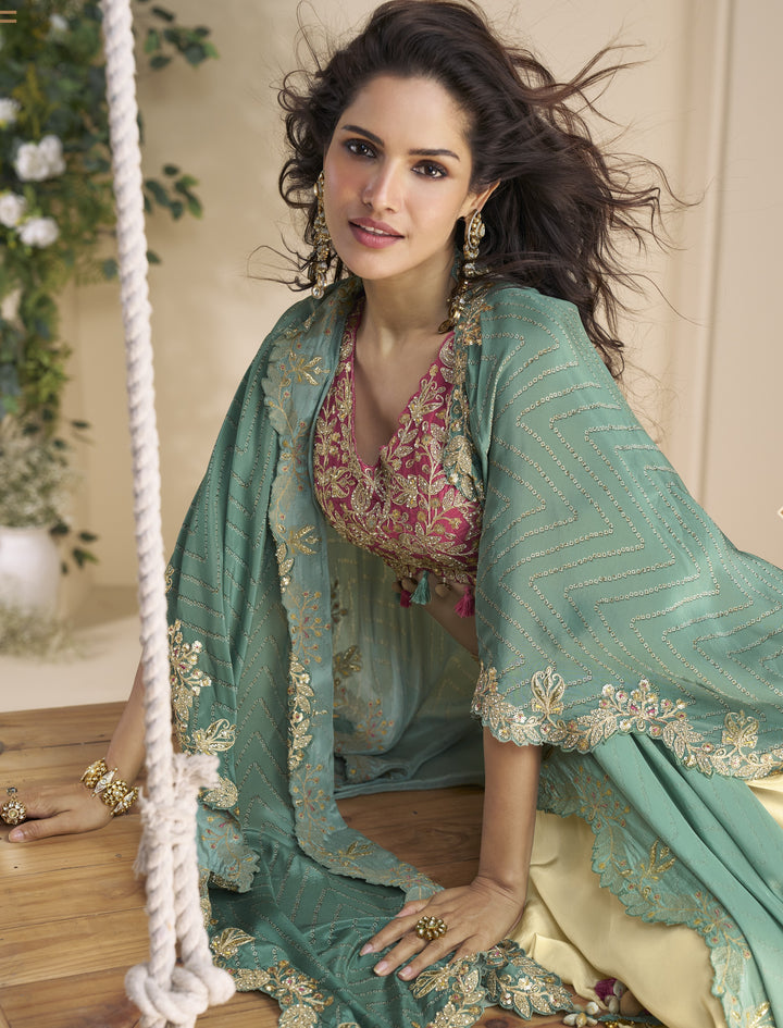 Amulya Sunshine Fusion Wear Drape skirt Set