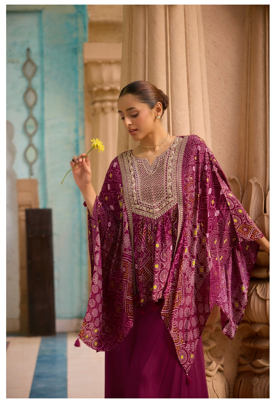 Aster Mulberry full work Kaftan pant set