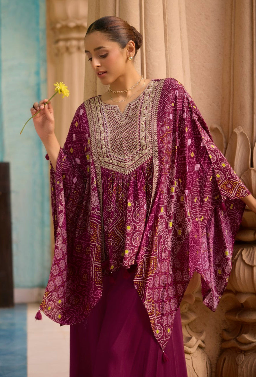 Aster Mulberry full work Kaftan pant set