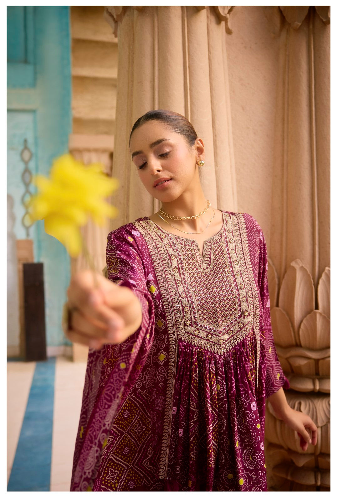 Aster Mulberry full work Kaftan pant set