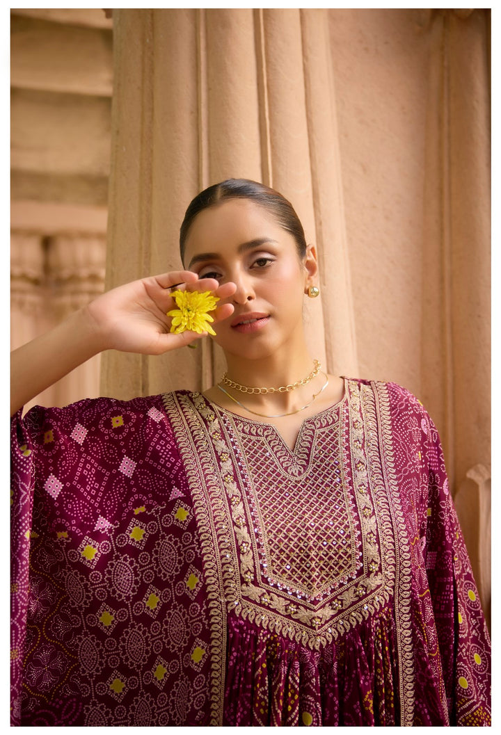 Aster Mulberry full work Kaftan pant set