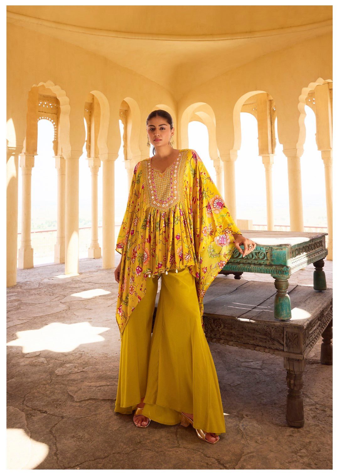 Aster Sunflower full work Kaftan pant set
