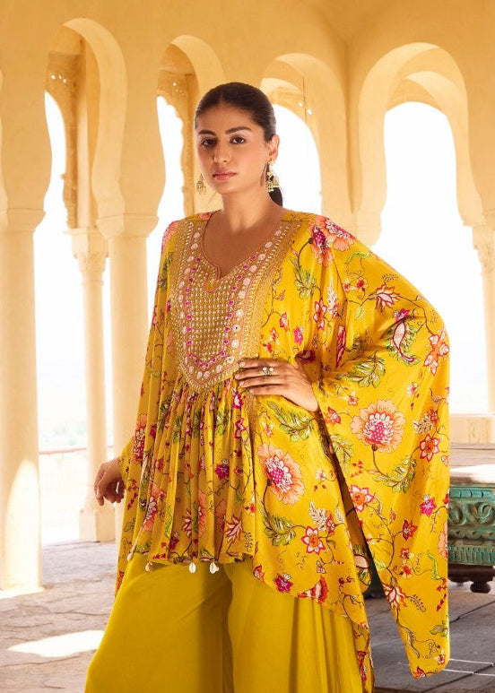 Aster Sunflower full work Kaftan pant set