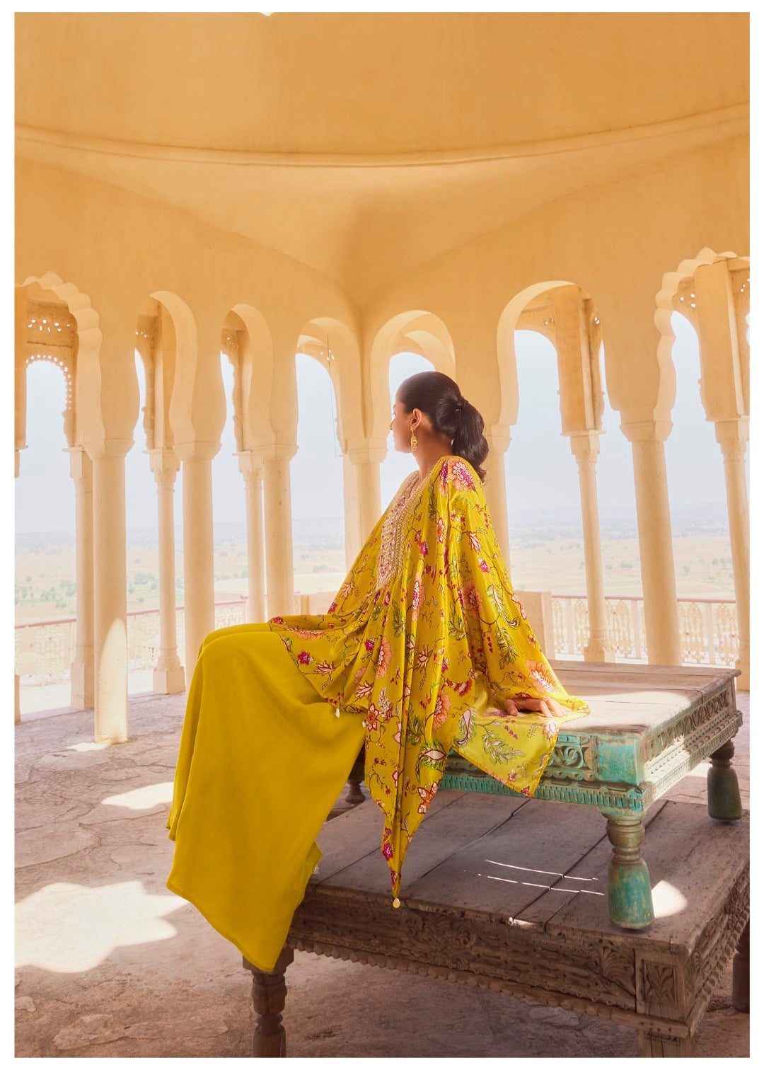 Aster Sunflower full work Kaftan pant set