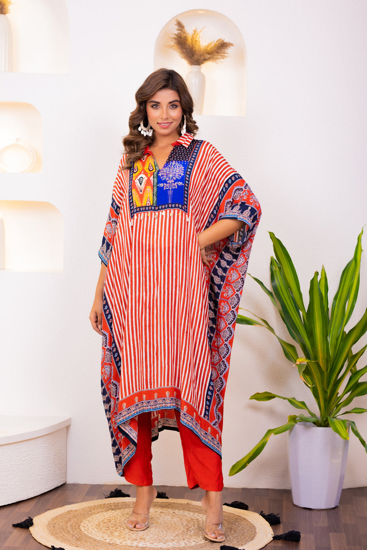 Maurya Scarlet Premium Muslin Kaftan Pant Set