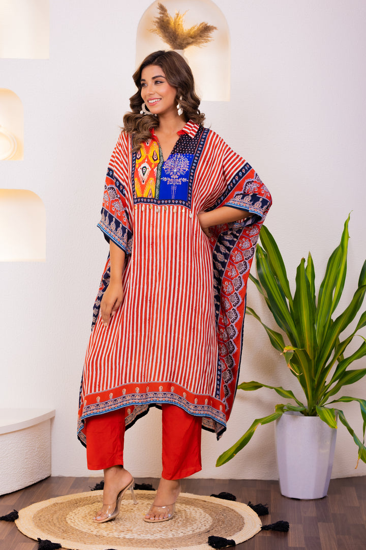 Maurya Scarlet Premium Muslin Kaftan Pant Set