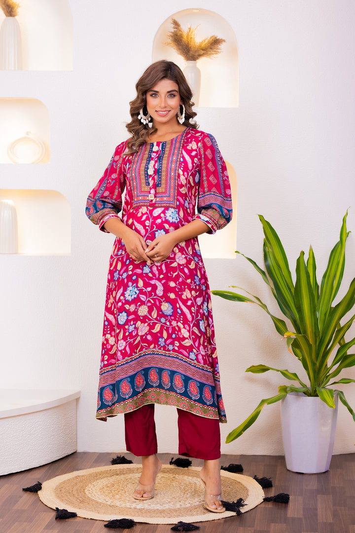 Maurya Rose Premium Muslin Kurta Set