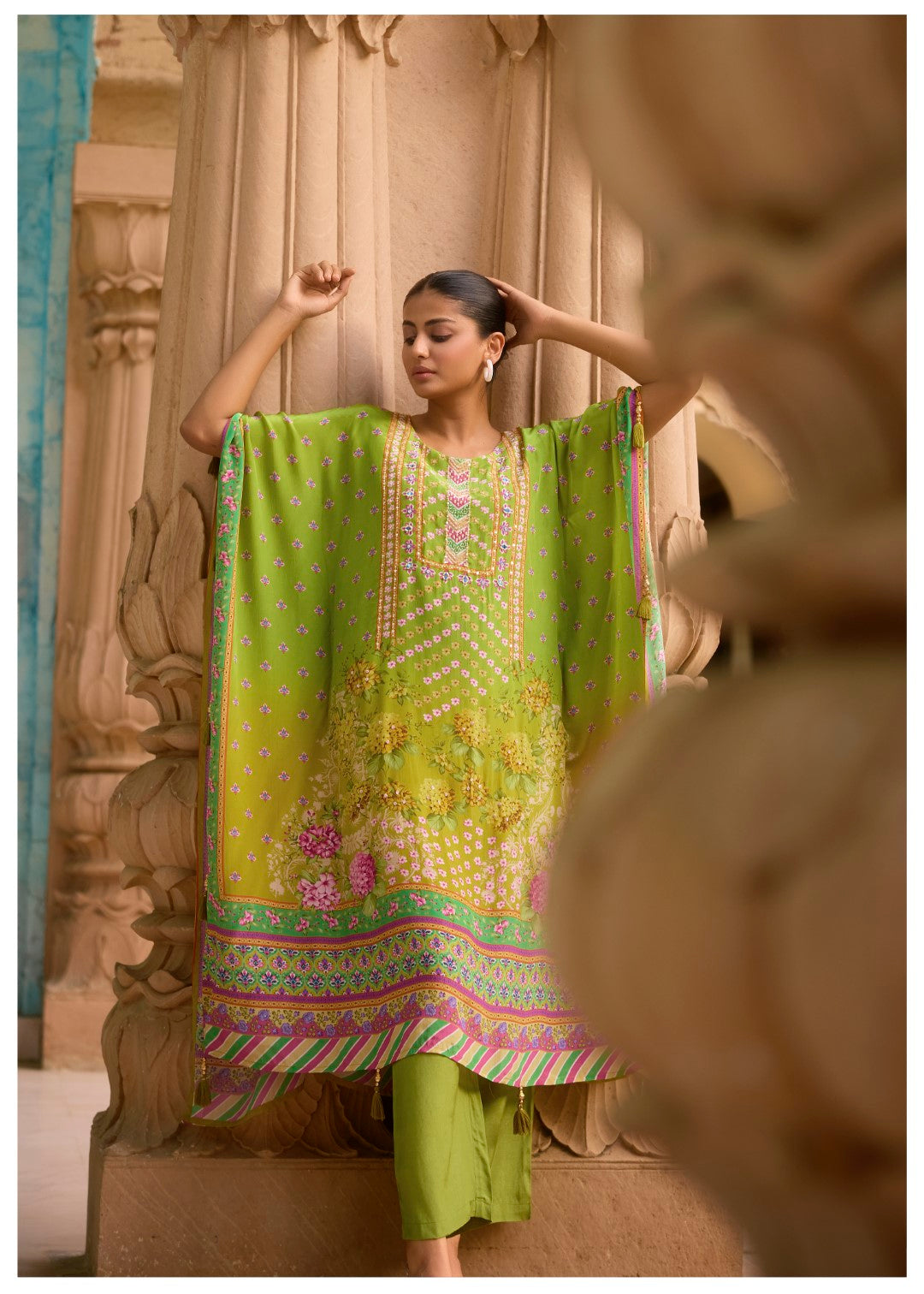 Aster Petals full work Kaftan pant set