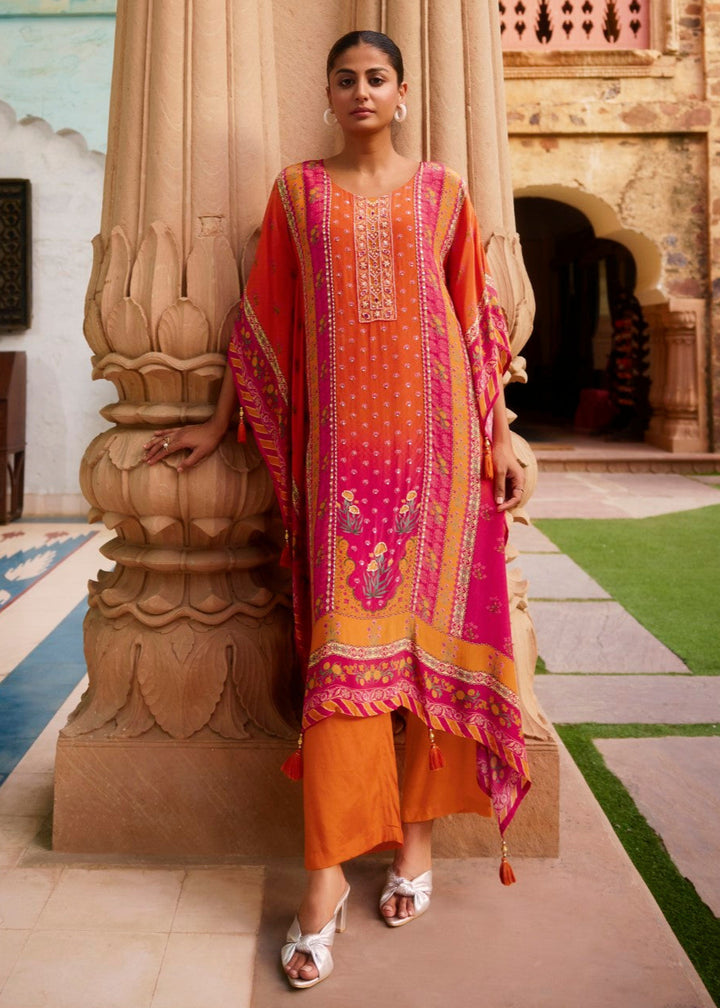 Aster Flamingo Premium Full Work Kaftan Pant Set