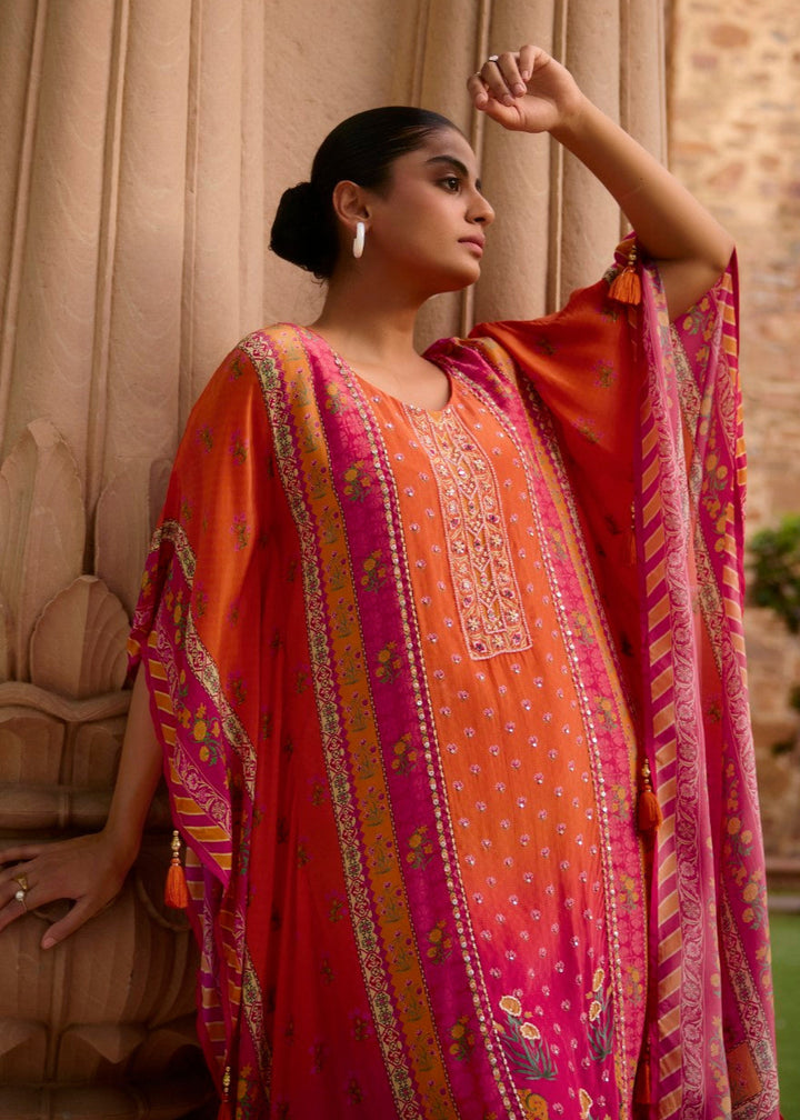 Aster Flamingo Premium Full Work Kaftan Pant Set