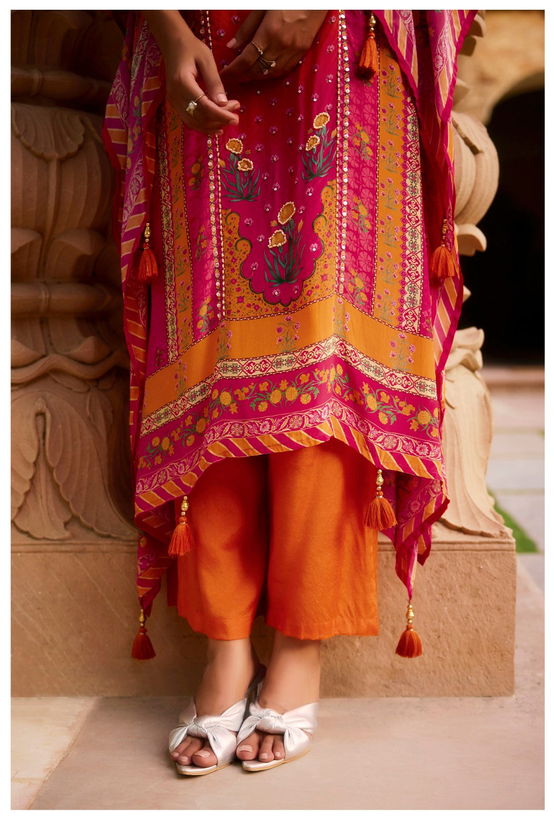 Aster Flamingo Premium Full Work Kaftan Pant Set