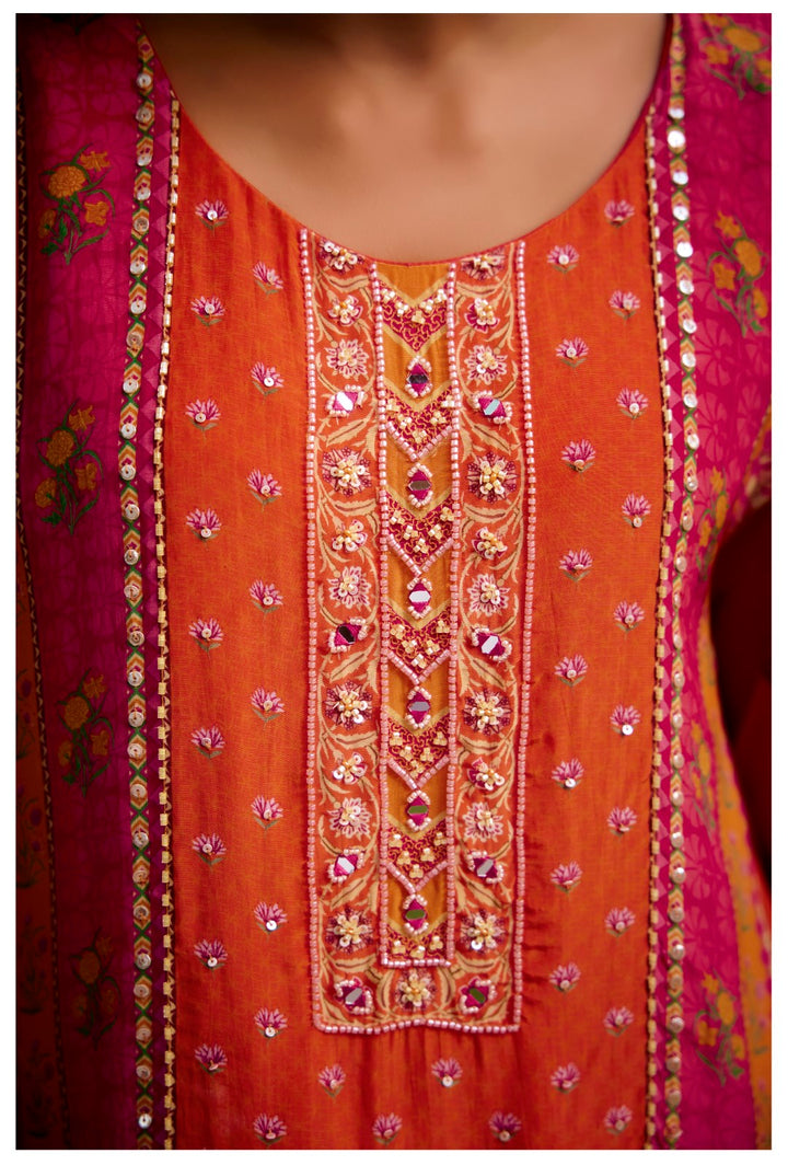 Aster Flamingo Premium Full Work Kaftan Pant Set