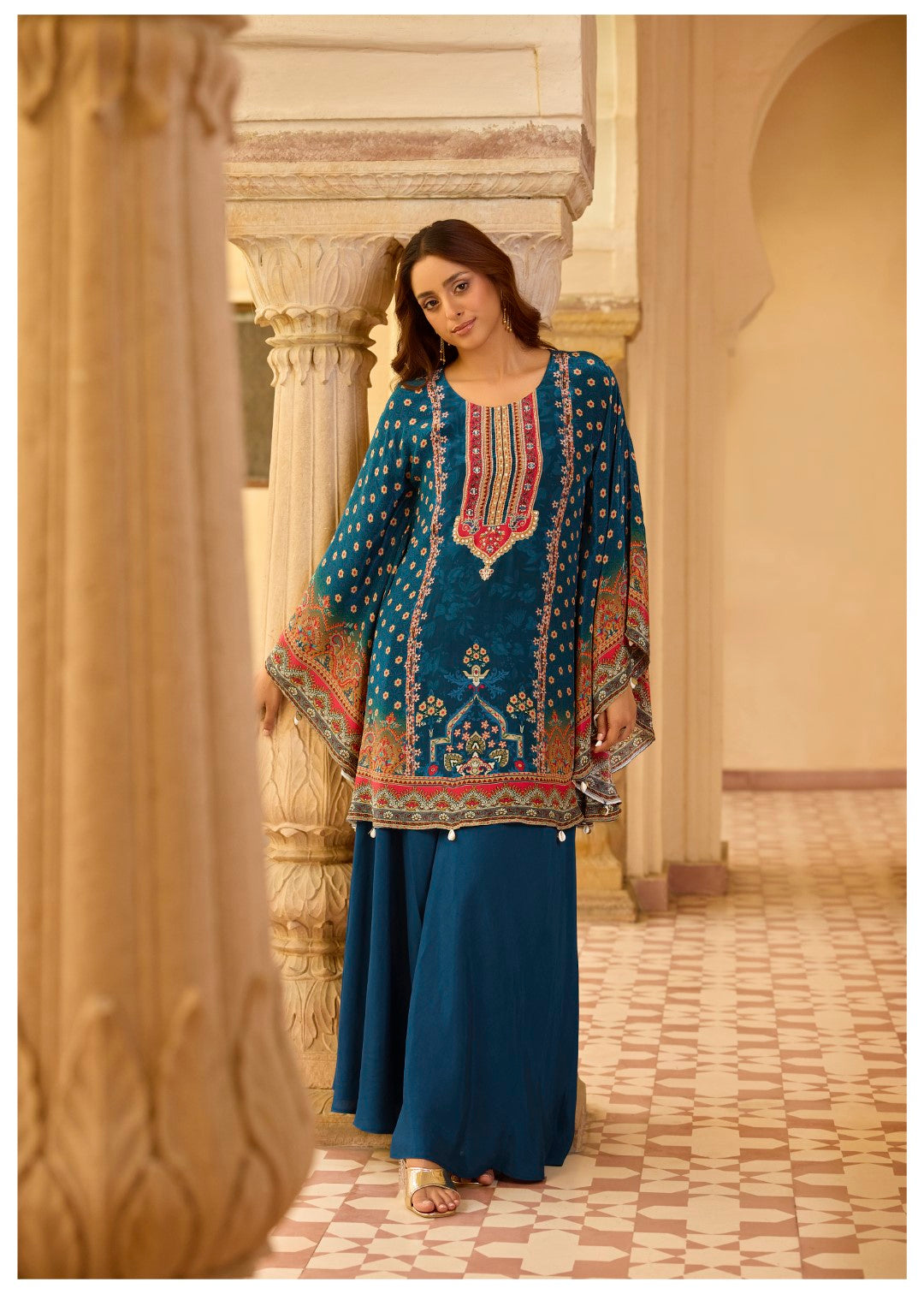 Aster Cobalt full work Kaftan pant set