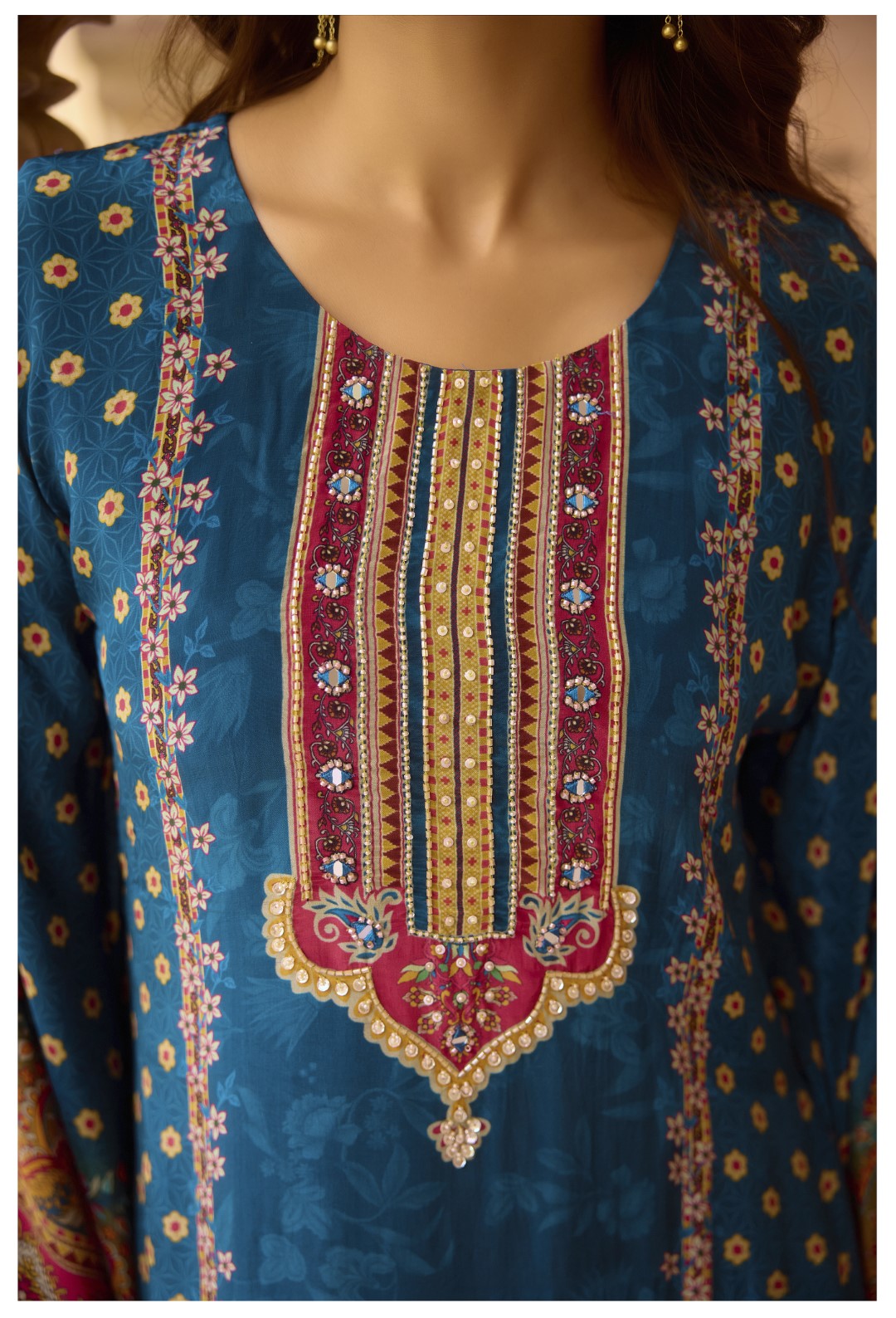 Aster Cobalt full work Kaftan pant set