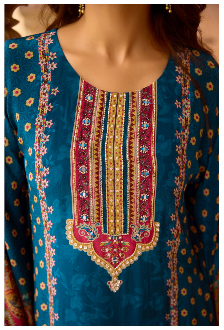 Aster Cobalt full work Kaftan pant set