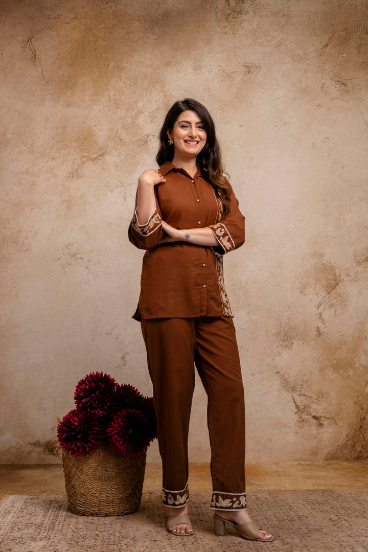 Viyona Mousse Cotton Embroidered Co-ord Set