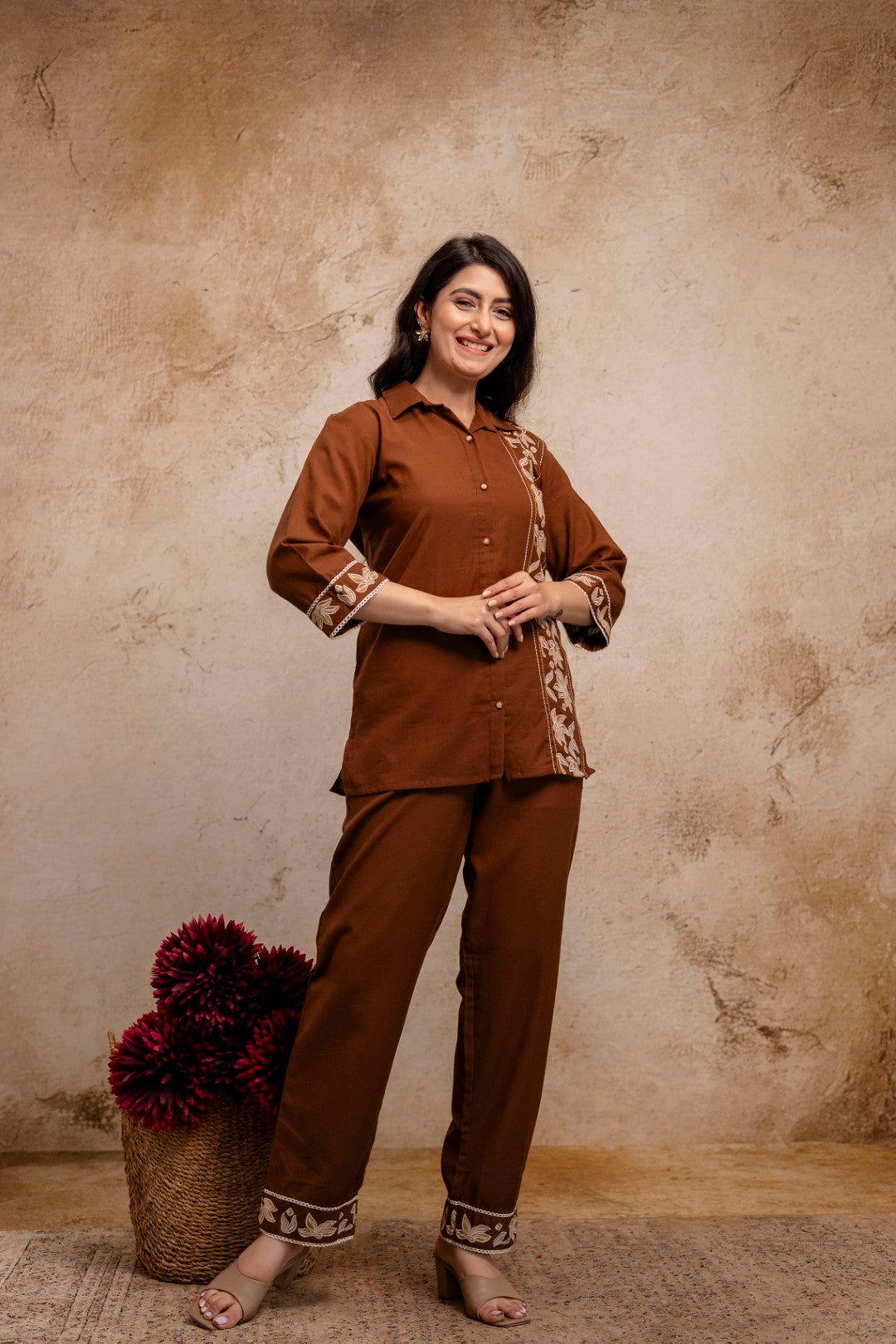 Viyona Mousse Cotton Embroidered Co-ord Set