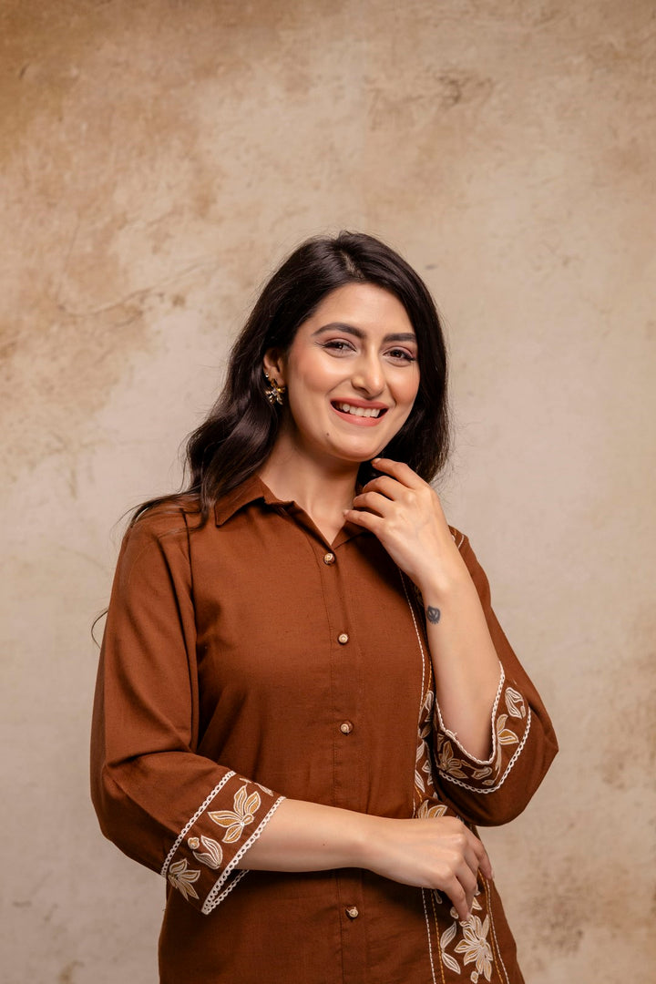 Viyona Mousse Cotton Embroidered Co-ord Set