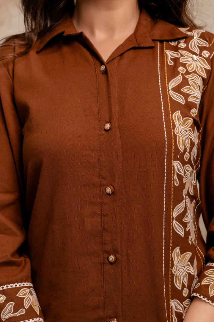 Viyona Mousse Cotton Embroidered Co-ord Set