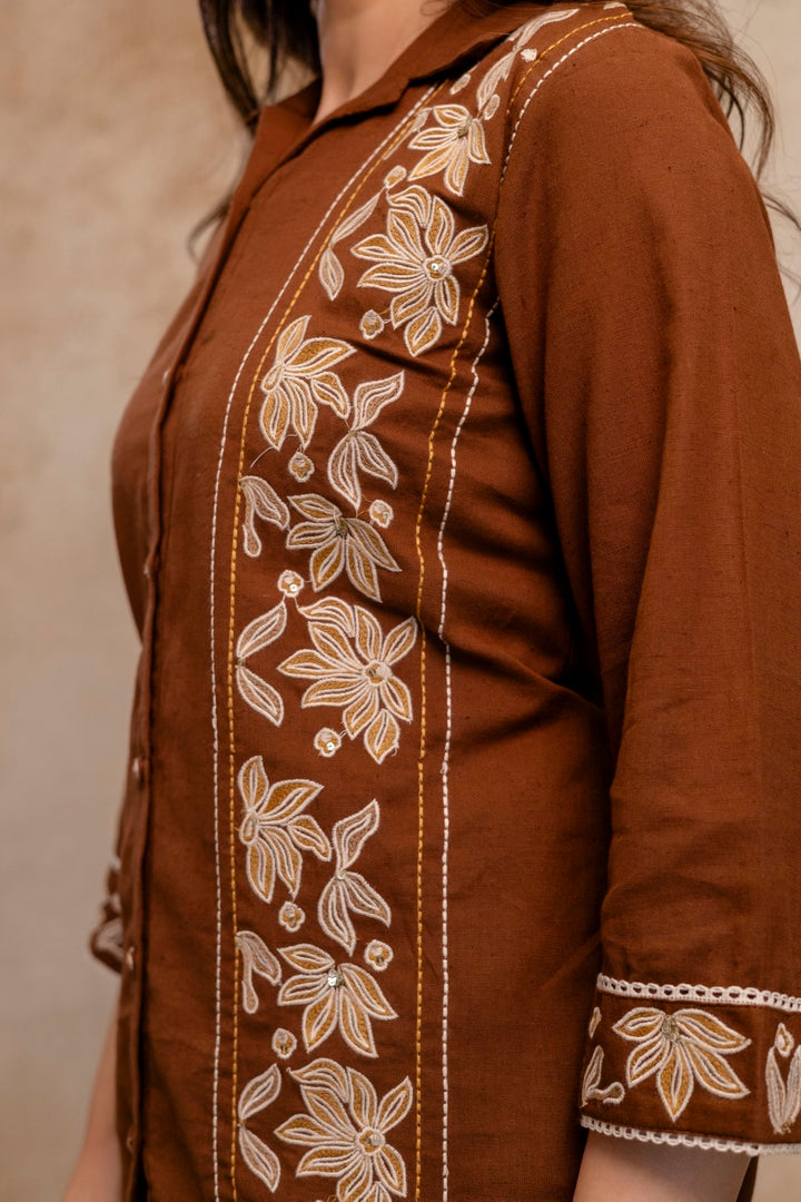 Viyona Mousse Cotton Embroidered Co-ord Set