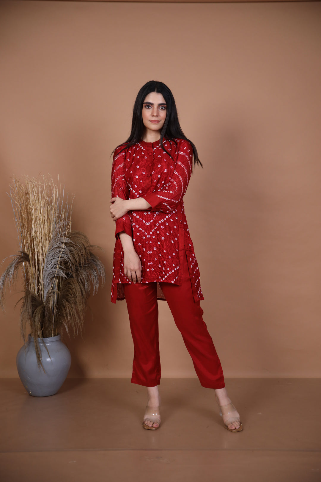 Kalindi Maroon Bandhej Co-ord Set