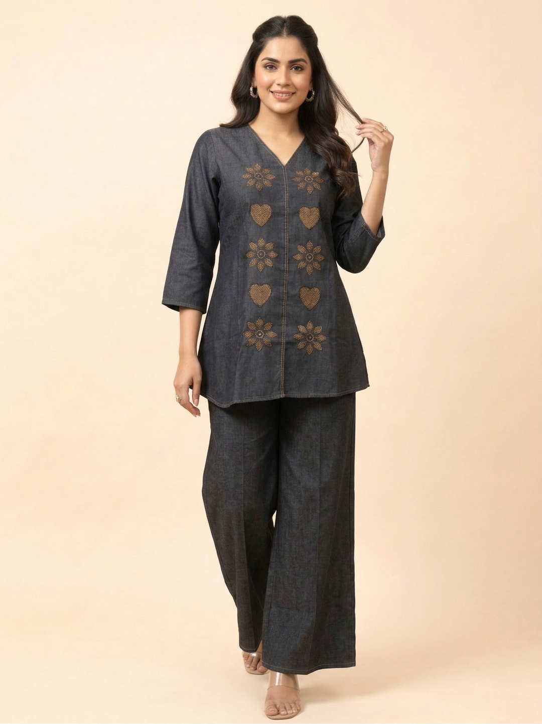 Prisha heart denim co-ord set