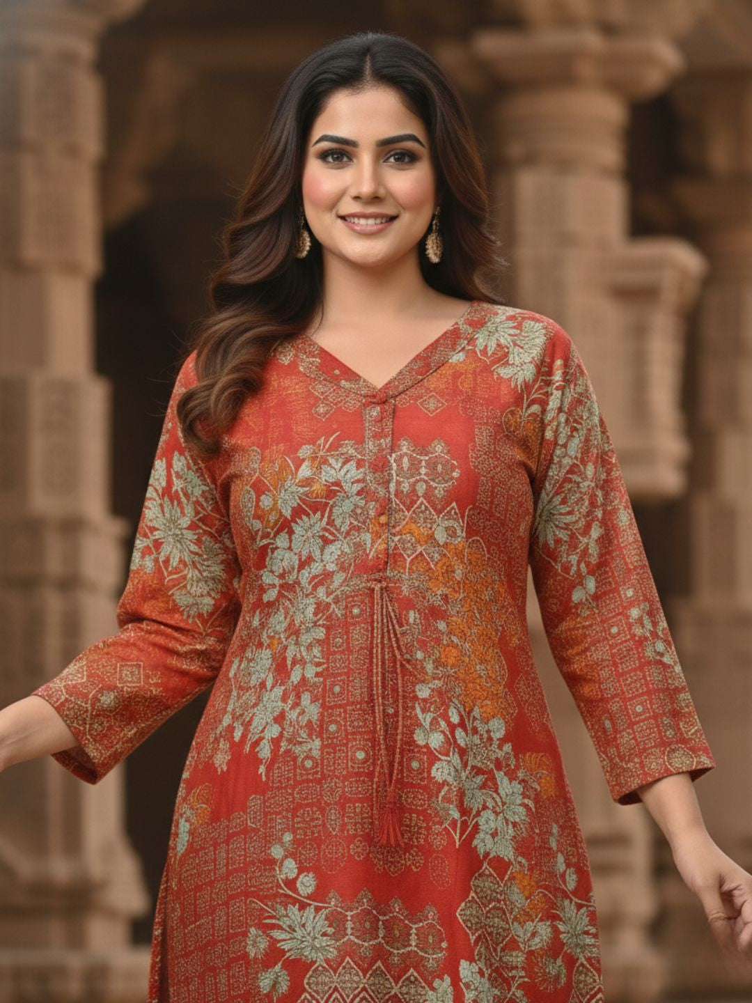 Reet Carmine Printed Work Suit Set