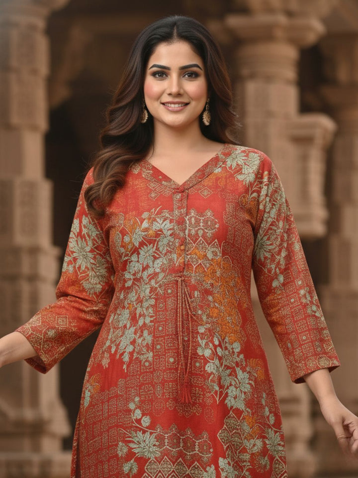 Reet Carmine Printed Work Suit Set