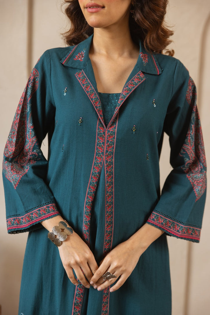 Karen cyan printed kurta pant set