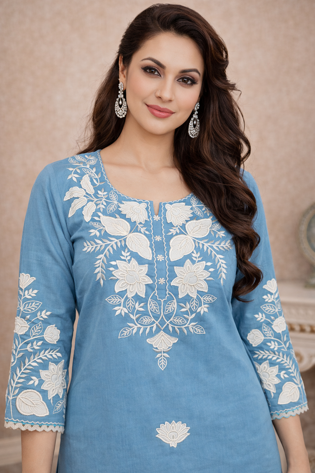 Bahara Softblue Printed Embroidered Suit Set