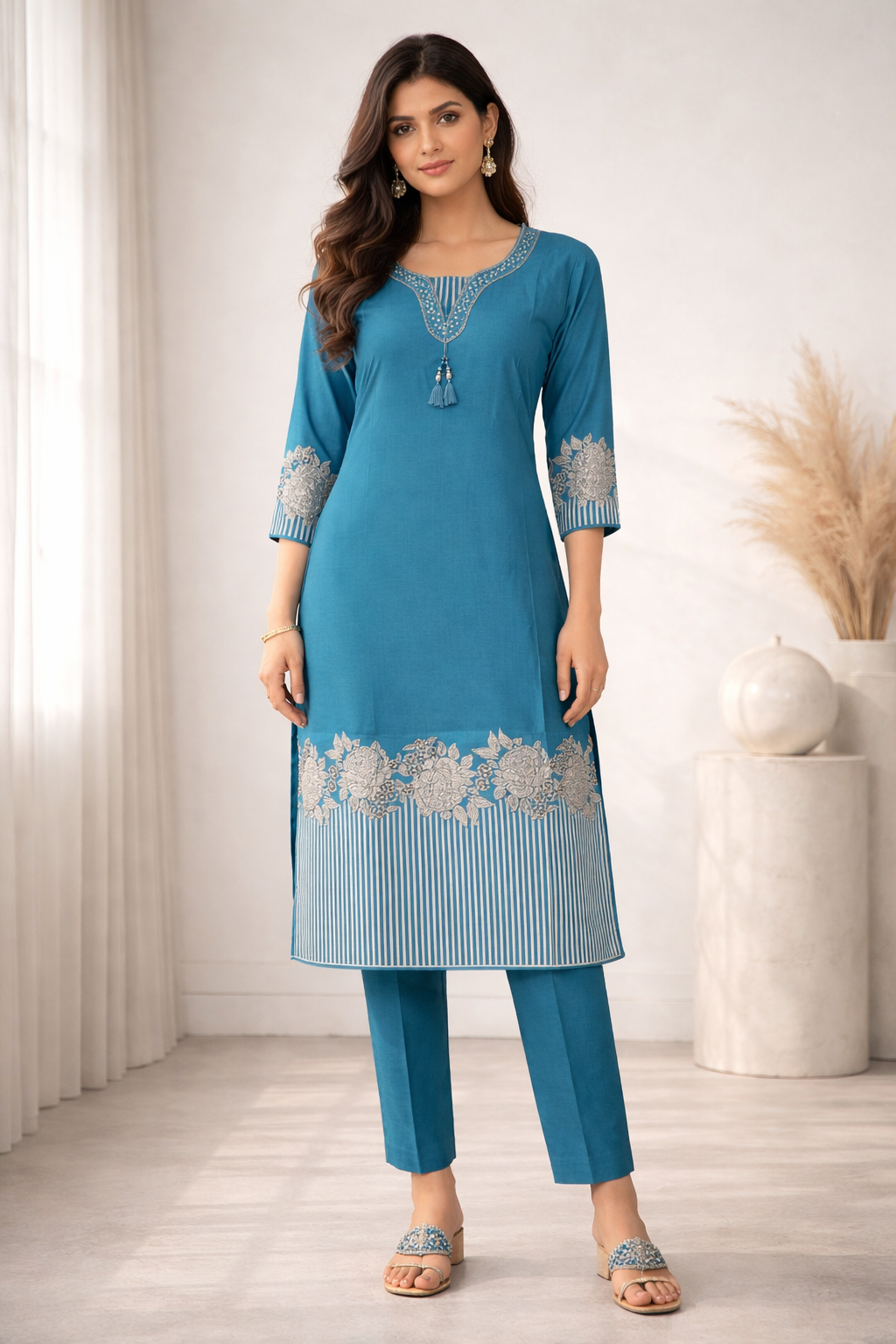 Reet Teal Printed Work Suit Set