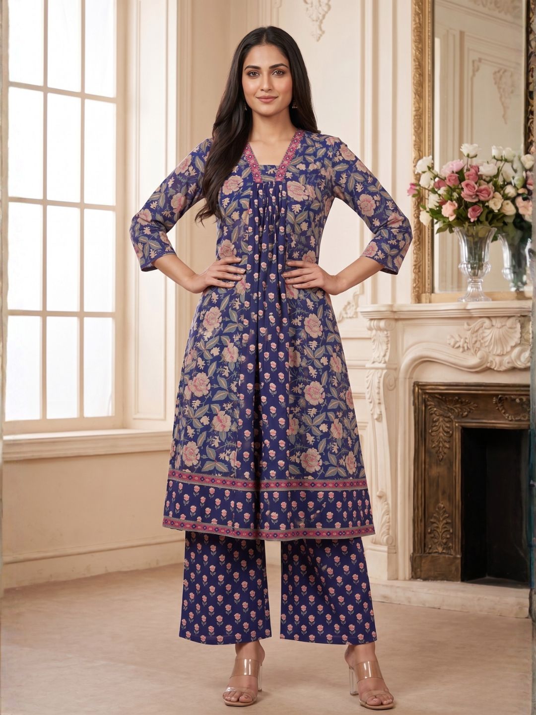 Sahila Navy Cotton Suit Set