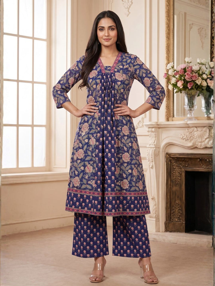 Sahila Navy Cotton Suit Set