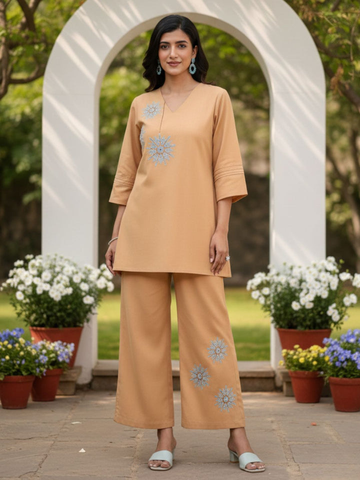 Raftar Tan Embrodiery Co-ord Set