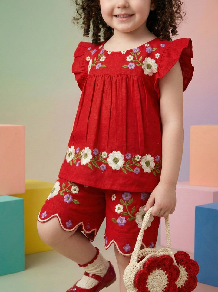 Joy scarlet embroidery kids cotton co-ord set