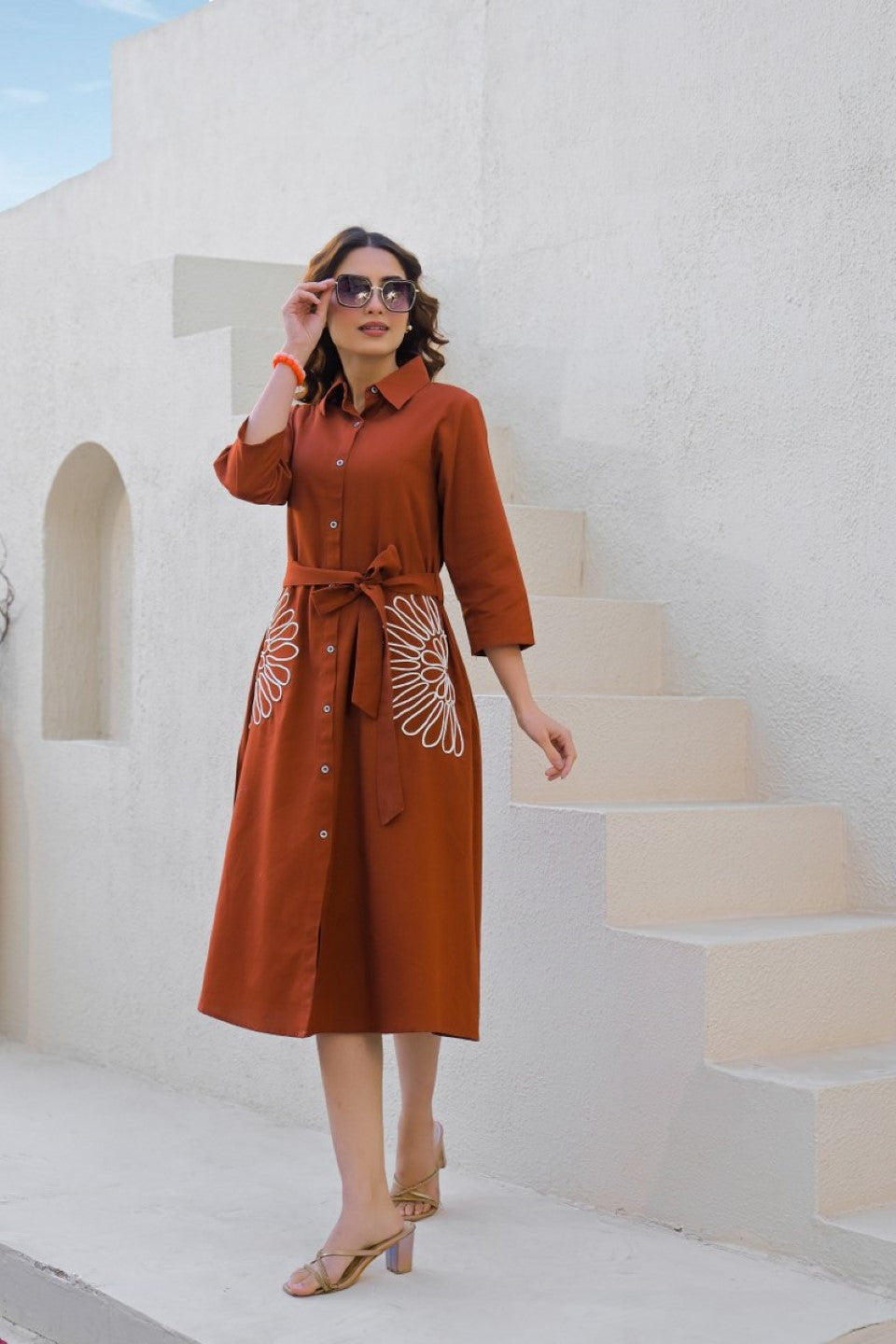 Tatva cedar embroidery cotton dress