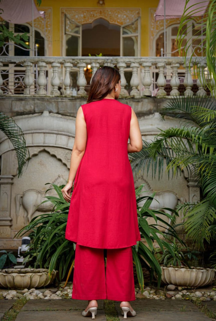 Poppi scarlet cotton kurta pant set
